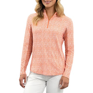 IBKUL Women's Amani Long Sleeve Zip Mock Neck Shirt - Peach/White