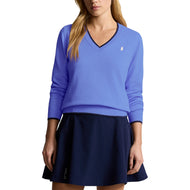 RLX Ralph Lauren Women's Cotton Blend V-Neck Golf Jumper - Greenwich Blue