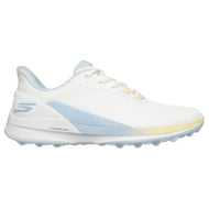 Skechers 女士纯无钉防水高尔夫球鞋 - 白色/蓝色/黄色