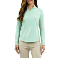 IBKUL Women's Solid Long Sleeve Zip Mock Neck Shirt - Pool Party