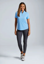 IBKUL Women's Solid Short Sleeve Zip Mock Neck Shirt - Peri