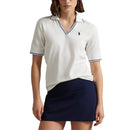 RLX Ralph Lauren Women's V Neck Tour Pique Golf Polo Shirt - Ceramic White/Refined Navy/Sutton Blue