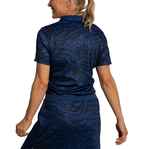 Cross 女式 Clara 高尔夫 Polo 衫 - 海军蓝斑马纹
