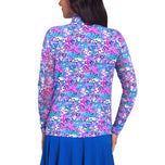 IBKUL Women's Allana Long Sleeve Zip Mock Neck Shirt - Candy Pink Multi