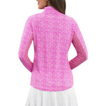 IBKUL Women's Amani Long Sleeve Zip Mock Neck Shirt - Hot Pink/White