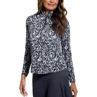 IBKUL Women's Karen Long Sleeve Zip Mock Neck Shirt - Black/Grey