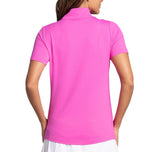 IBKUL Women's Solid Short Sleeve Zip Mock Neck Shirt - Hot Pink
