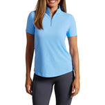 IBKUL Women's Solid Short Sleeve Zip Mock Neck Shirt - Peri