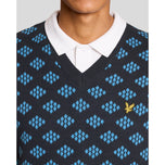 Lyle & Scott Golf V Neck Cotton Argyle Vest - Dark Navy