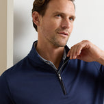 Peter Millar Albatross Cotton Blend Pique 1/4 Zip Pullover - Navy