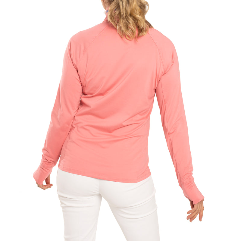 RLX Ralph Lauren 女式球衣四分之一拉链高尔夫套头衫 - 杜嘉粉色/斯科茨代尔蓝色