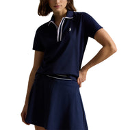 RLX Ralph Lauren 女式 Tour Pique 高尔夫 Polo 衫 - 精致海军蓝/可爱丁香色/陶瓷白