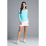 IBKUL Women's Solid Long Sleeve Zip Mock Neck Shirt - Seafoam