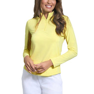 IBKUL Women's Solid Long Sleeve Zip Mock Neck Shirt - Butter