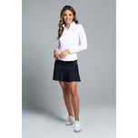 IBKUL 女式纯色长袖拉链小高领衬衫 - 白色