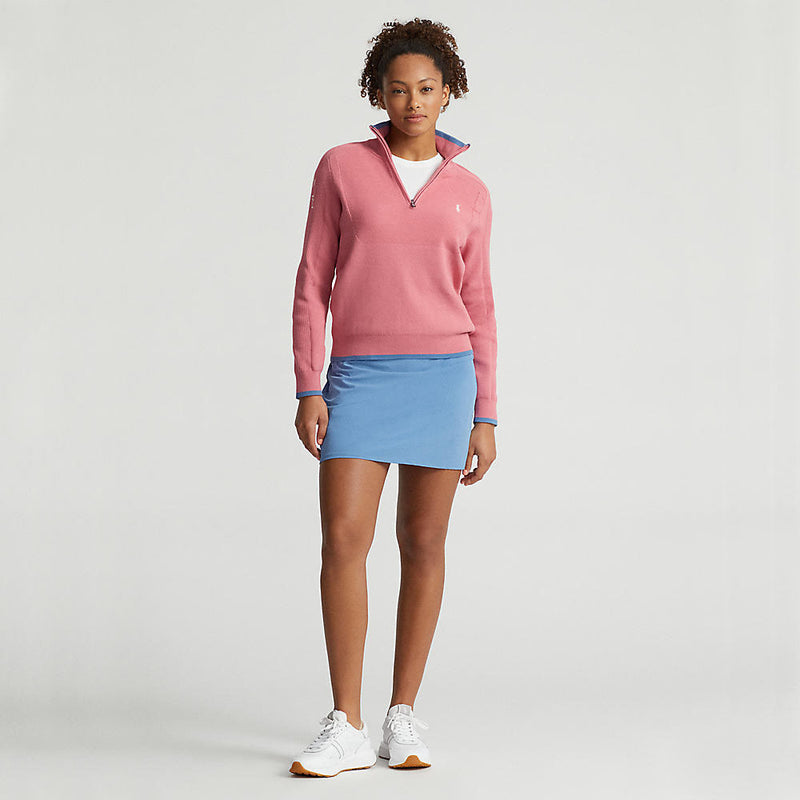 RLX Ralph Lauren 女式 Coolwool 1/4 拉链套头衫 - 沙漠粉色/哈特拉斯蓝色