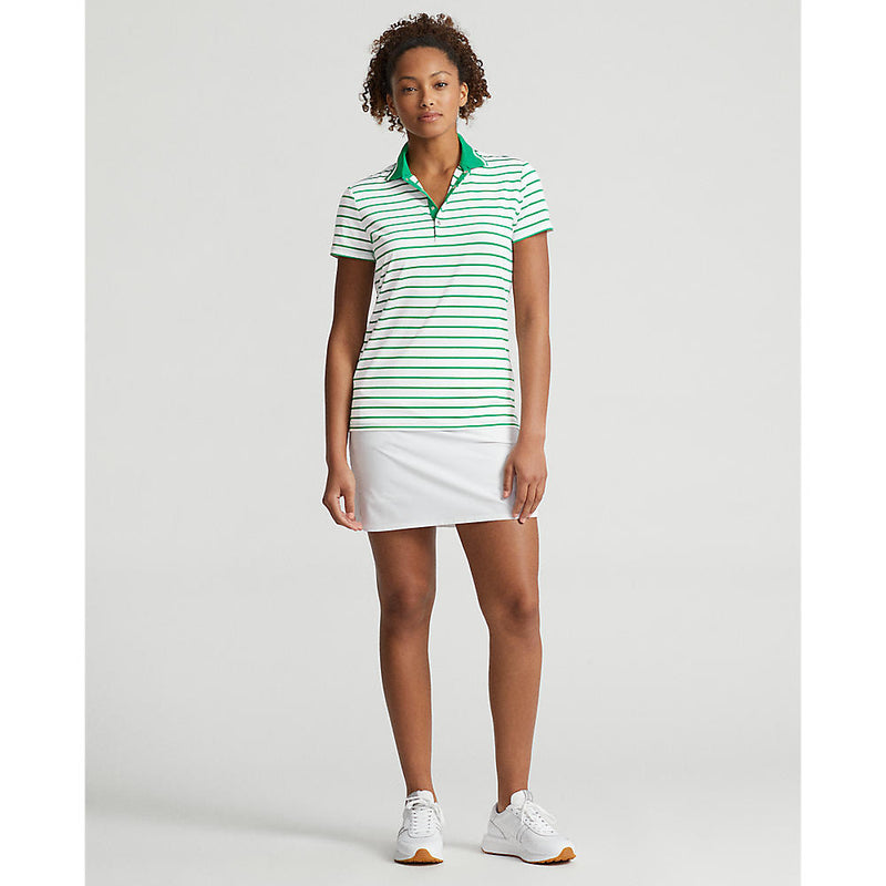 RLX Ralph Lauren 女式巡回演出条纹高尔夫 Polo 衫 - 纯白色/克鲁斯绿色 Fairway 