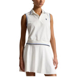 RLX Ralph Lauren 女式无袖 Tour Pique 高尔夫 Polo 衫 - 陶瓷白/蓝雾