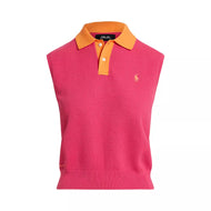 RLX Ralph Lauren Women's Sleeveless Knitted Golf Polo Shirt - Hot Pink/Key West Orange