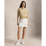 RLX Ralph Lauren Women's 2/48 Cotton Blend Short Sleeve Knitted Golf Polo Shirt - Dune Tan/White Splash