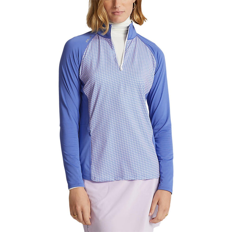 RLX Ralph Lauren 女式球衣 UV 四分之一拉链高尔夫套头衫 - 斯科茨代尔蓝色 Geo