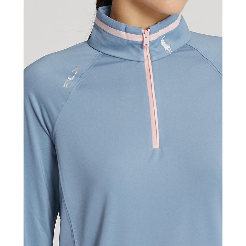 RLX Ralph Lauren 女式球衣四分之一拉链高尔夫套头衫 - 海峡蓝色/粉色沙色