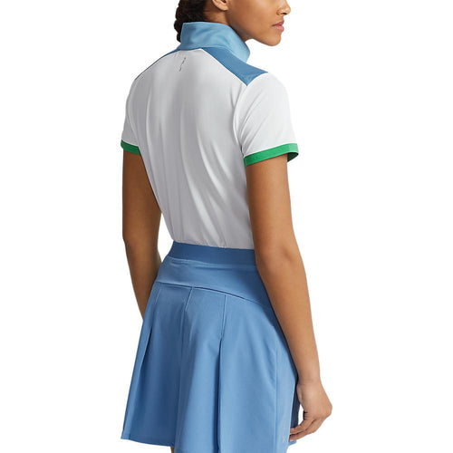 RLX Ralph Lauren 女式 Air Tech Pique 高尔夫 Polo 衫 - 纯白色/哈特拉斯蓝色