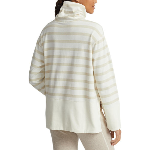RLX Ralph Lauren 女式条纹高性能云绒套头衫 - 俱乐部会所奶油色/基本沙色条纹