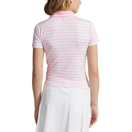 RLX Ralph Lauren 女式巡回演出条纹高尔夫 Polo 衫 - 纯白色/粉色火烈鸟