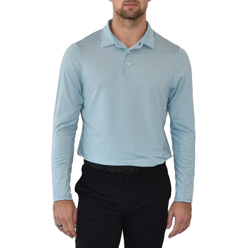 KJUS Soren 条纹长袖 Polo 高尔夫衬衫 - 相当港湾/冰蓝色