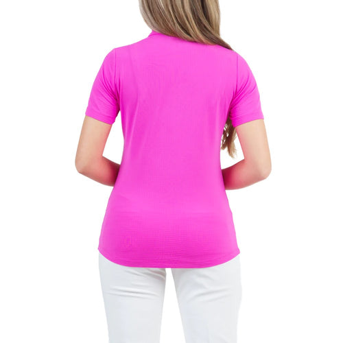 IBKUL 女式短袖拉链小高领 Polo 衫 - 亮粉色