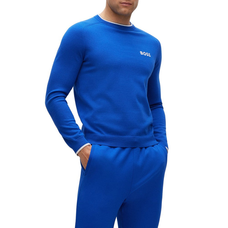 BOSS Ralvin 常规版型弹力高尔夫毛衣 - 中蓝色
