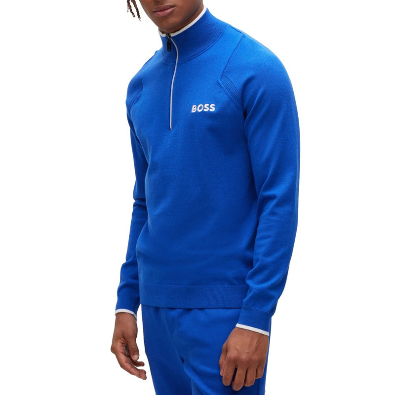 BOSS Zelvin 1/4 拉链常规版型高尔夫毛衣 - 中蓝色