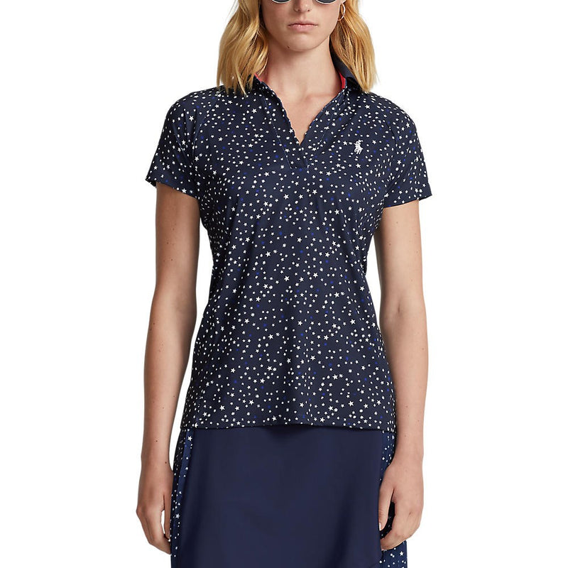 RLX Ralph Lauren 女式印花气流 V 领高尔夫 Polo 衫 - 法国海军夏夜之星
