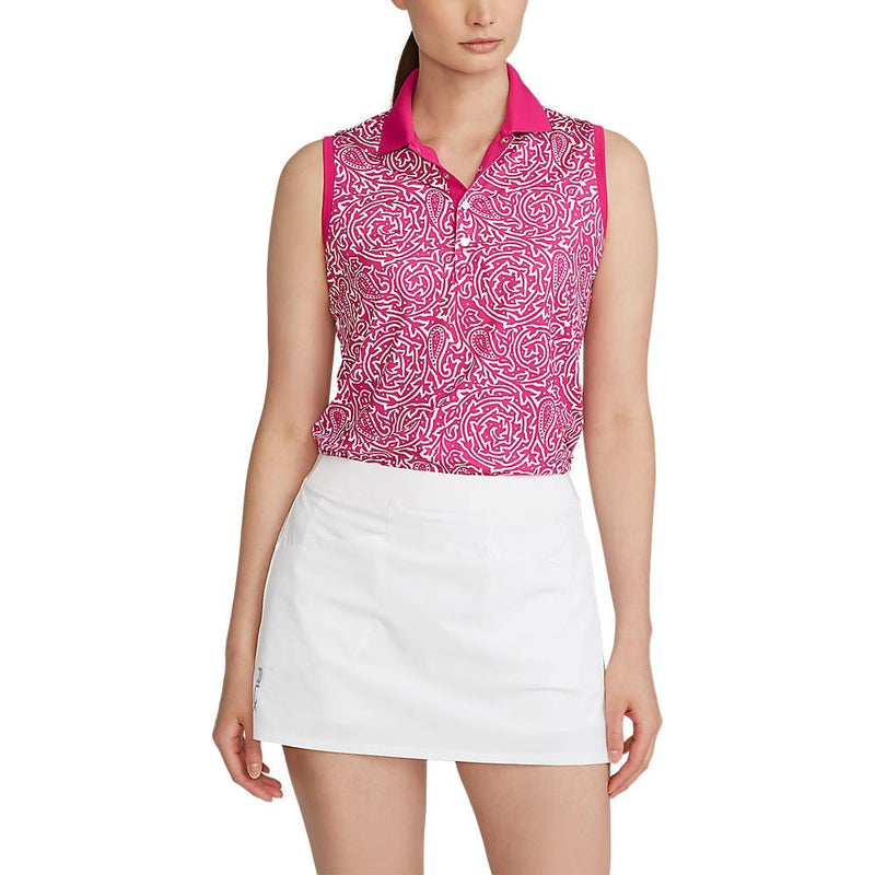 RLX Ralph Lauren 女式印花气流无袖高尔夫衬衫 - 阿鲁巴粉色块印花藤蔓