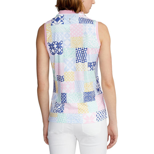 RLX Ralph Lauren 女式印花气流性能无袖高尔夫衬衫 - 印花地理拼布