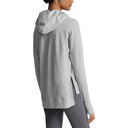 RLX Ralph Lauren 女式徽标混合平纹针织连帽衫 - 浅灰色希瑟