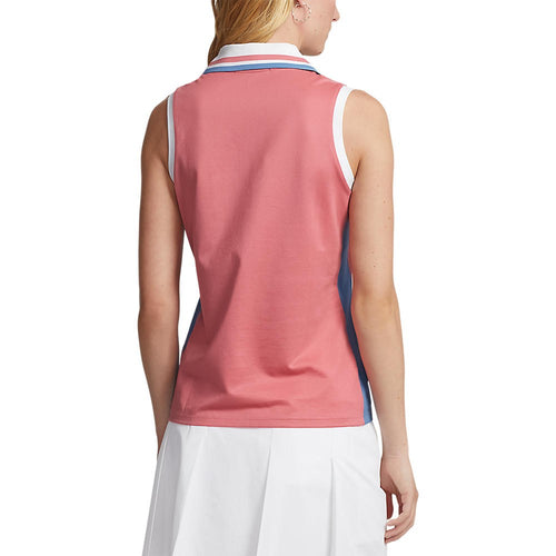 RLX Ralph Lauren 女式 Tour Pique 高尔夫衬衫 - 沙漠玫瑰色/哈特拉斯蓝色